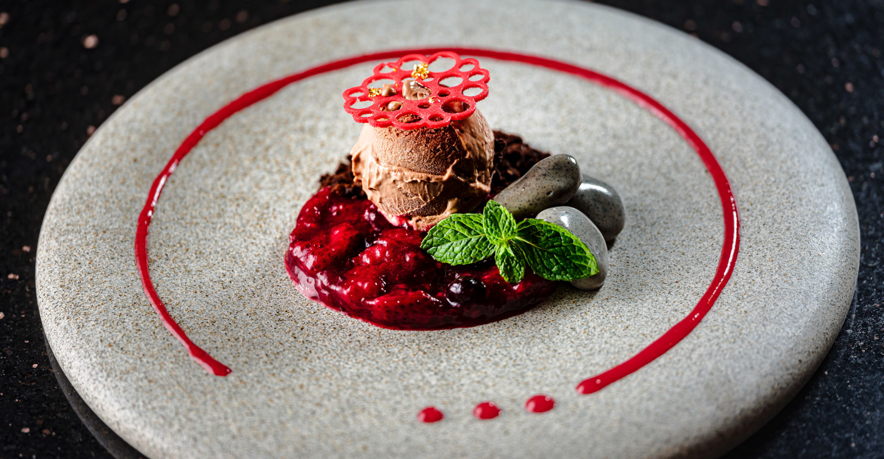 chocolate crumble with chocolate ice cream